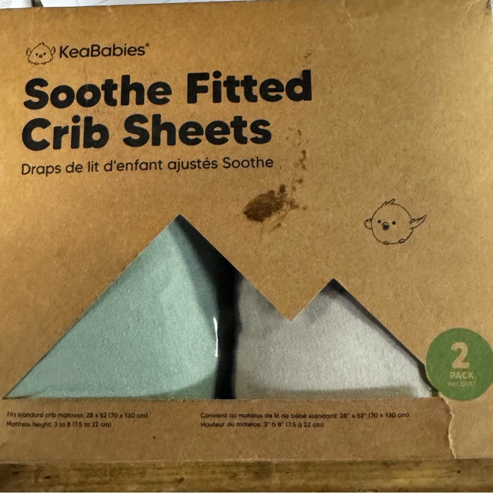 KeaBabies Soothe Fitted Crib Sheets - Green & Gray (2-Pack)